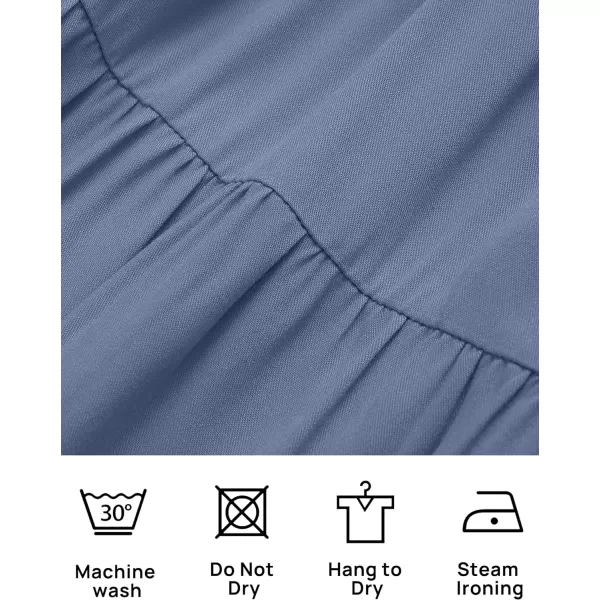 imageZESICA Womens Casual V Neck Long Sleeve Smocked High Waist Ruffle A Line Tiered Mini DressDustyblue
