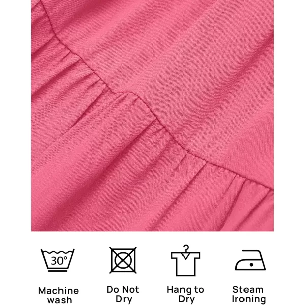 imageZESICA Womens Casual V Neck Long Sleeve Smocked High Waist Ruffle A Line Tiered Mini DressHotpink