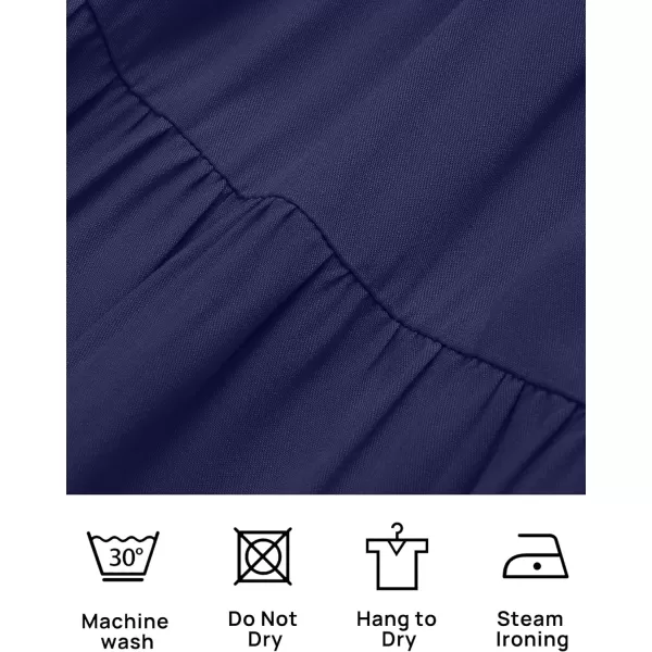 imageZESICA Womens Casual V Neck Long Sleeve Smocked High Waist Ruffle A Line Tiered Mini DressNavy