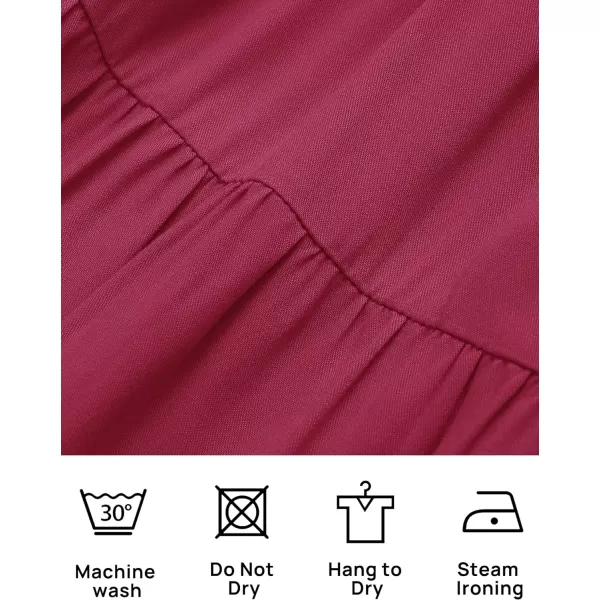imageZESICA Womens Casual V Neck Long Sleeve Smocked High Waist Ruffle A Line Tiered Mini DressPlum