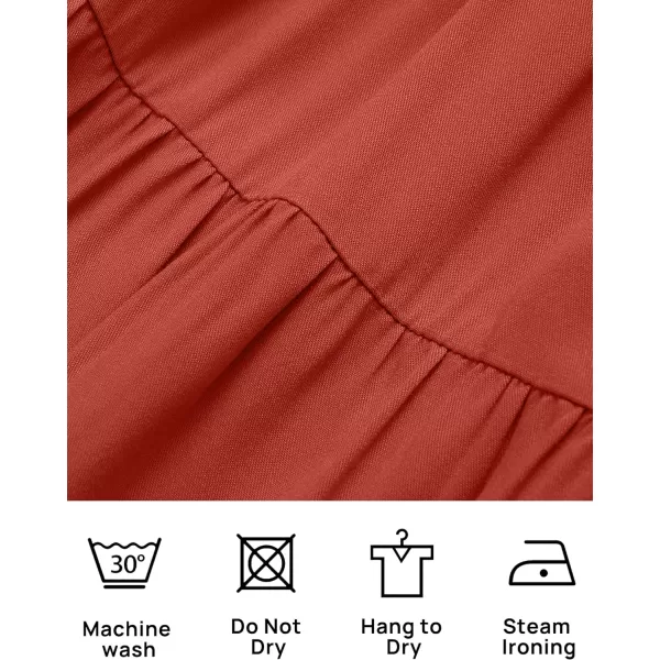 imageZESICA Womens Casual V Neck Long Sleeve Smocked High Waist Ruffle A Line Tiered Mini DressRed