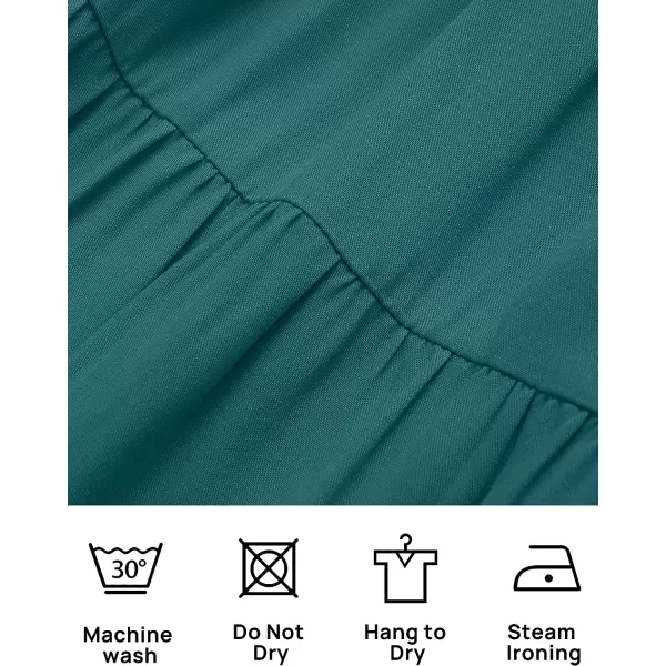 imageZESICA Womens Casual V Neck Long Sleeve Smocked High Waist Ruffle A Line Tiered Mini DressTealgreen