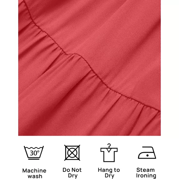 imageZESICA Womens Casual V Neck Long Sleeve Smocked High Waist Ruffle A Line Tiered Mini DressWatermelon