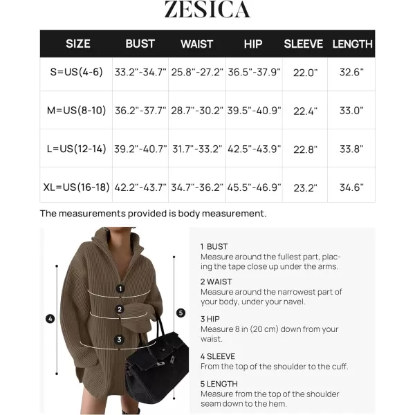 imageZESICA Womens Casual V Neck Sweater Dress Oversized Long Sleeve Zip Up Ribbed Knit Loose Pullover Tunic DressesCoffee