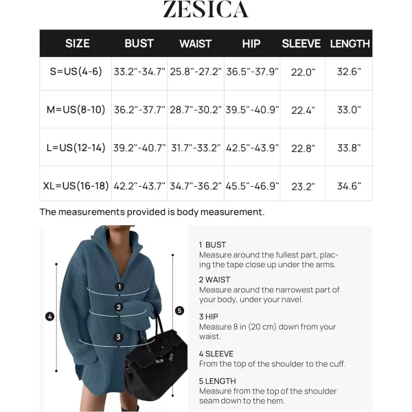 imageZESICA Womens Casual V Neck Sweater Dress Oversized Long Sleeve Zip Up Ribbed Knit Loose Pullover Tunic DressesDarkblue