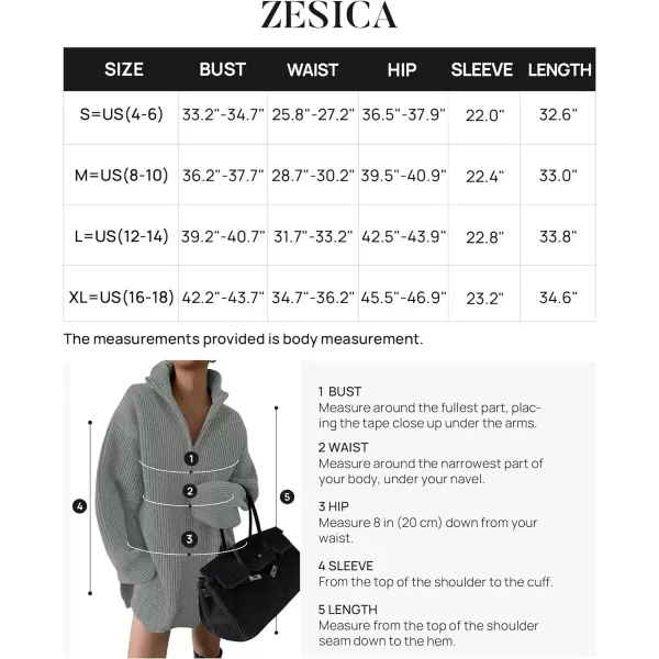 imageZESICA Womens Casual V Neck Sweater Dress Oversized Long Sleeve Zip Up Ribbed Knit Loose Pullover Tunic DressesGrey