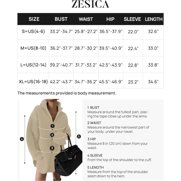 imageZESICA Womens Casual V Neck Sweater Dress Oversized Long Sleeve Zip Up Ribbed Knit Loose Pullover Tunic DressesKhaki