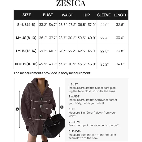 imageZESICA Womens Casual V Neck Sweater Dress Oversized Long Sleeve Zip Up Ribbed Knit Loose Pullover Tunic DressesNutmeg