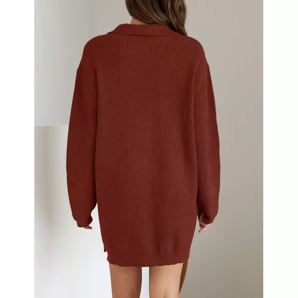 imageZESICA Womens Casual V Neck Sweater Dress Oversized Long Sleeve Zip Up Ribbed Knit Loose Pullover Tunic DressesWine