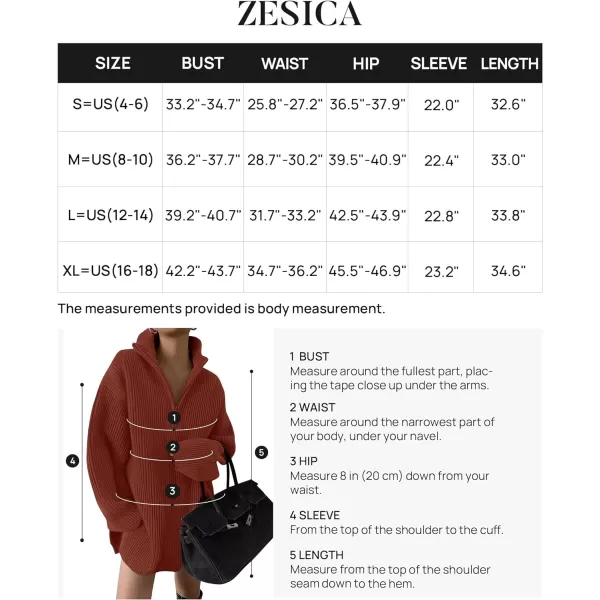 imageZESICA Womens Casual V Neck Sweater Dress Oversized Long Sleeve Zip Up Ribbed Knit Loose Pullover Tunic DressesWine