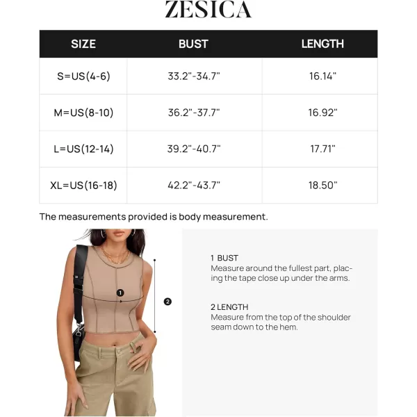 imageZESICA Womens Crop Tank Top 2024 Summer Sleeveless Crew Neck Seam Waffle Knit Slim Fitted Y2k TopsKhaki