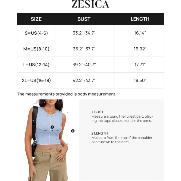 imageZESICA Womens Crop Tank Top 2024 Summer Sleeveless Crew Neck Seam Waffle Knit Slim Fitted Y2k TopsLightblue