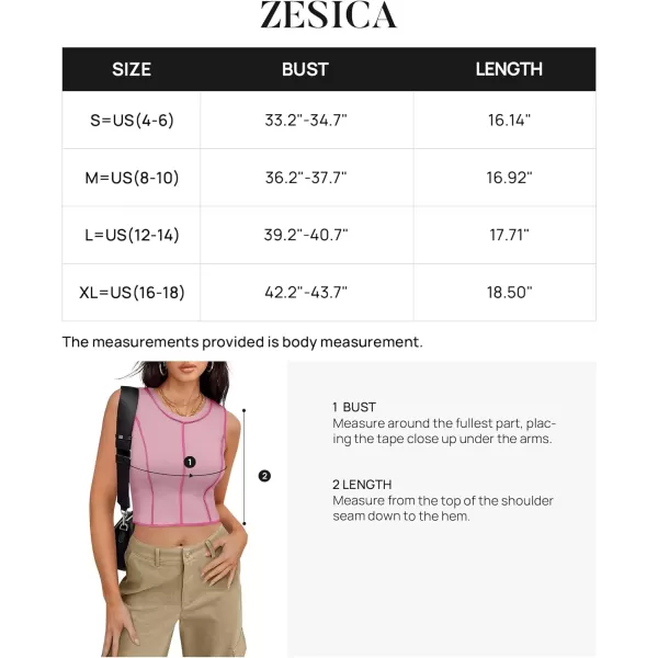 imageZESICA Womens Crop Tank Top 2024 Summer Sleeveless Crew Neck Seam Waffle Knit Slim Fitted Y2k TopsPink