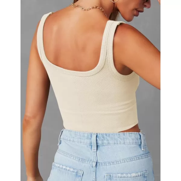 imageZESICA Womens Crop Tank Tops Ribbed Square Neck Basic Workout Yoga Tops Summer Sleeveless ShirtsBeige