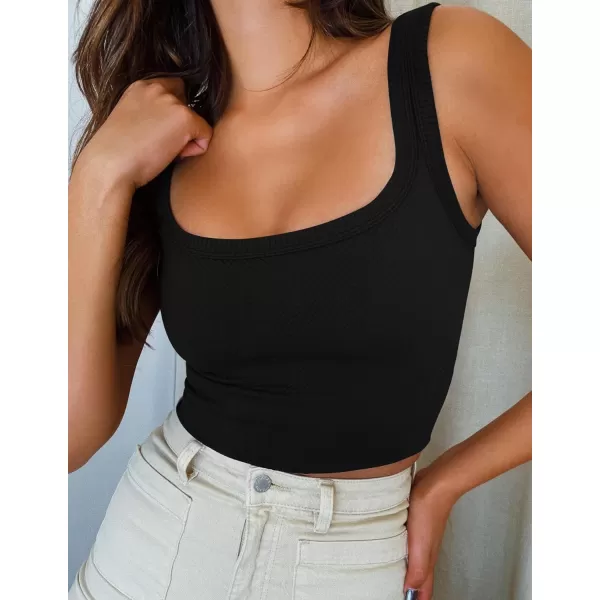 imageZESICA Womens Crop Tank Tops Ribbed Square Neck Basic Workout Yoga Tops Summer Sleeveless ShirtsBlack
