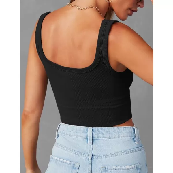 imageZESICA Womens Crop Tank Tops Ribbed Square Neck Basic Workout Yoga Tops Summer Sleeveless ShirtsBlack