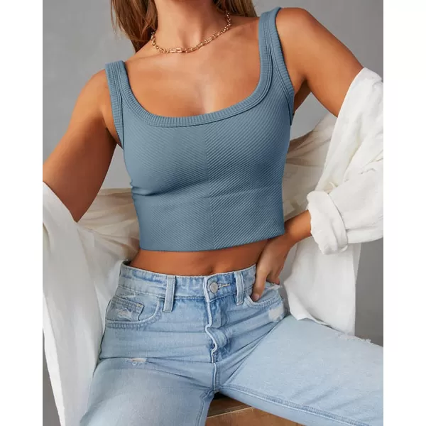 imageZESICA Womens Crop Tank Tops Ribbed Square Neck Basic Workout Yoga Tops Summer Sleeveless ShirtsDustyblue