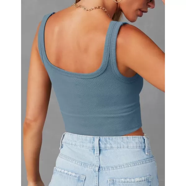 imageZESICA Womens Crop Tank Tops Ribbed Square Neck Basic Workout Yoga Tops Summer Sleeveless ShirtsDustyblue