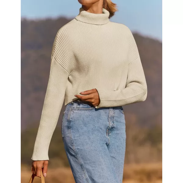 imageZESICA Womens Cropped Turtleneck Sweaters 2023 Fall Long Sleeve Ribbed Knit Oversized Casual Pullover Sweater TopsApricot