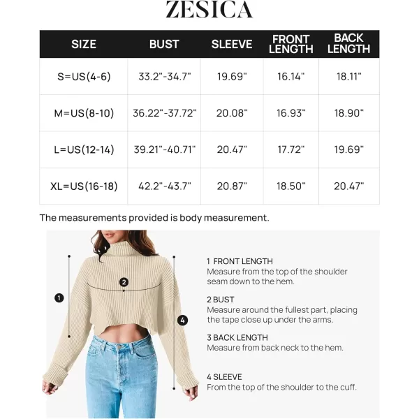 imageZESICA Womens Cropped Turtleneck Sweaters 2023 Fall Long Sleeve Ribbed Knit Oversized Casual Pullover Sweater TopsApricot