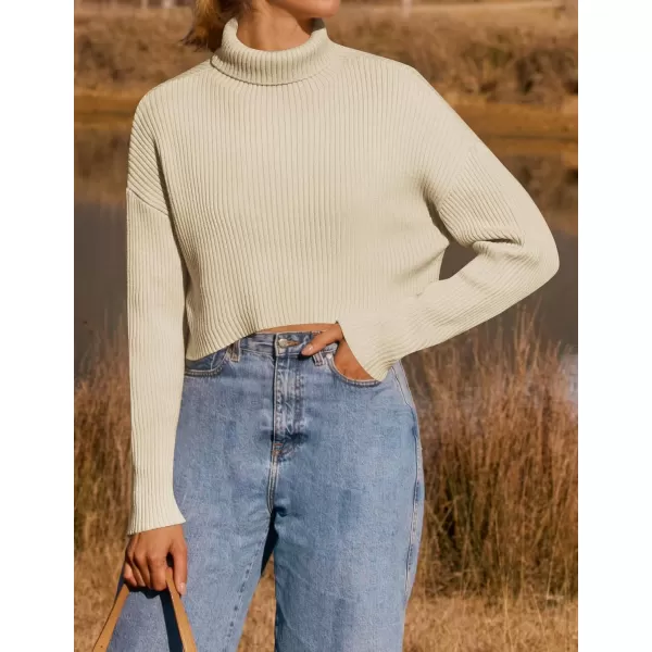 imageZESICA Womens Cropped Turtleneck Sweaters 2023 Fall Long Sleeve Ribbed Knit Oversized Casual Pullover Sweater TopsApricot