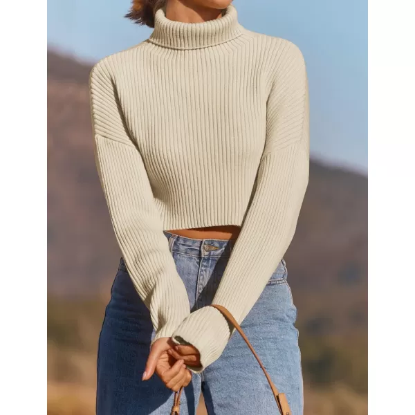 imageZESICA Womens Cropped Turtleneck Sweaters 2023 Fall Long Sleeve Ribbed Knit Oversized Casual Pullover Sweater TopsApricot