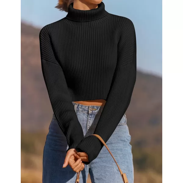 imageZESICA Womens Cropped Turtleneck Sweaters 2023 Fall Long Sleeve Ribbed Knit Oversized Casual Pullover Sweater TopsBlack