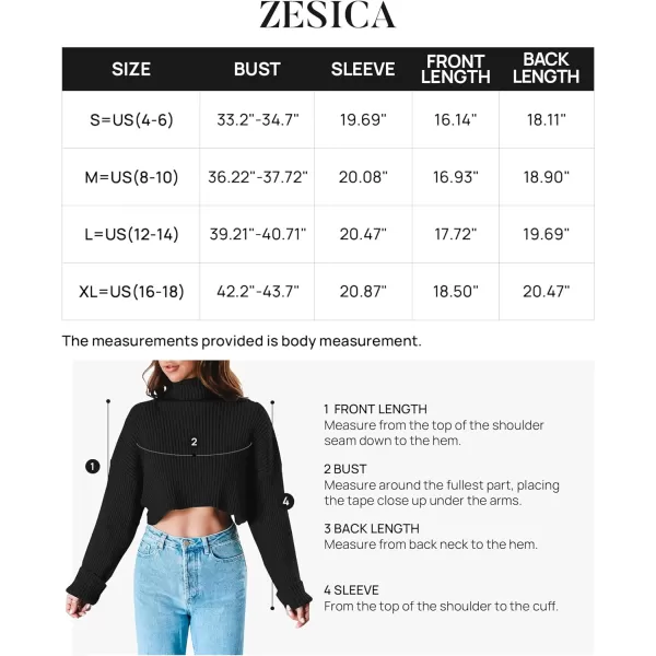 imageZESICA Womens Cropped Turtleneck Sweaters 2023 Fall Long Sleeve Ribbed Knit Oversized Casual Pullover Sweater TopsBlack