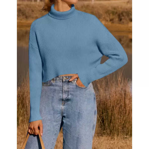 imageZESICA Womens Cropped Turtleneck Sweaters 2023 Fall Long Sleeve Ribbed Knit Oversized Casual Pullover Sweater TopsDustyblue