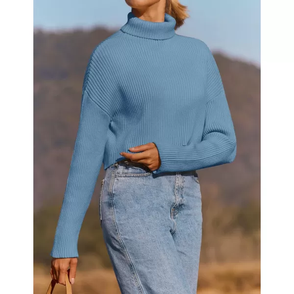 imageZESICA Womens Cropped Turtleneck Sweaters 2023 Fall Long Sleeve Ribbed Knit Oversized Casual Pullover Sweater TopsDustyblue
