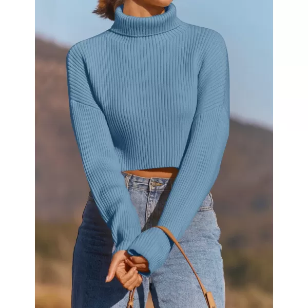 imageZESICA Womens Cropped Turtleneck Sweaters 2023 Fall Long Sleeve Ribbed Knit Oversized Casual Pullover Sweater TopsDustyblue