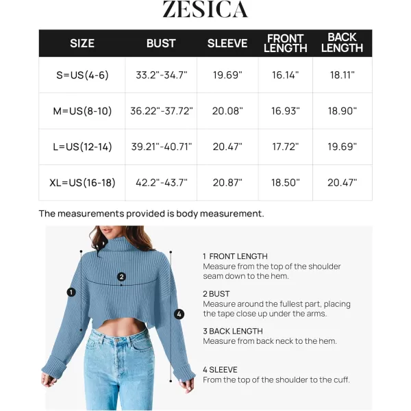 imageZESICA Womens Cropped Turtleneck Sweaters 2023 Fall Long Sleeve Ribbed Knit Oversized Casual Pullover Sweater TopsDustyblue