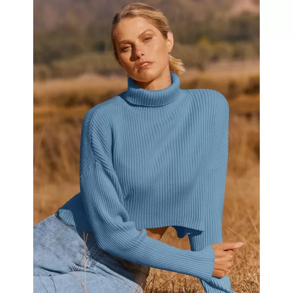 imageZESICA Womens Cropped Turtleneck Sweaters 2023 Fall Long Sleeve Ribbed Knit Oversized Casual Pullover Sweater TopsDustyblue