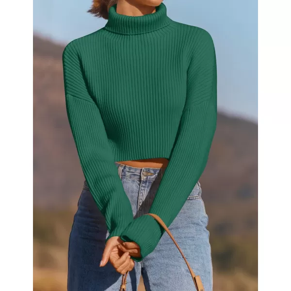 imageZESICA Womens Cropped Turtleneck Sweaters 2023 Fall Long Sleeve Ribbed Knit Oversized Casual Pullover Sweater TopsGreen
