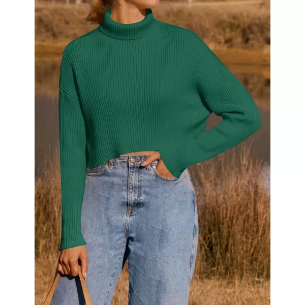 imageZESICA Womens Cropped Turtleneck Sweaters 2023 Fall Long Sleeve Ribbed Knit Oversized Casual Pullover Sweater TopsGreen