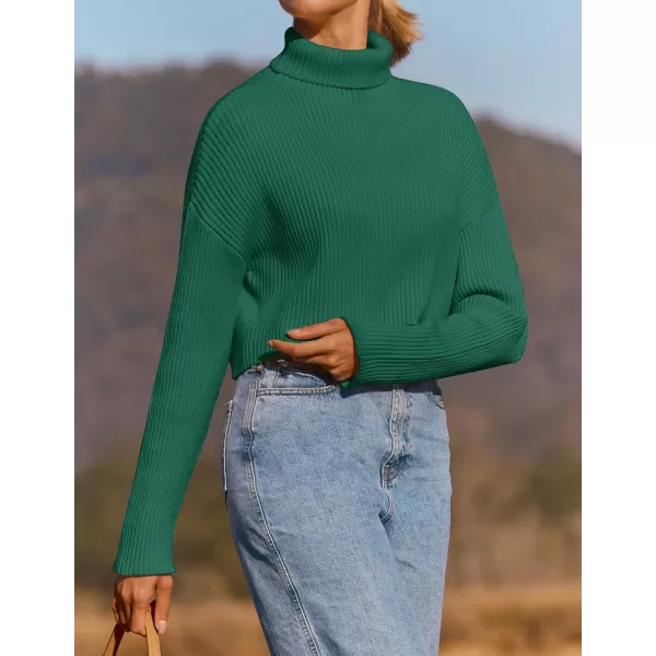 imageZESICA Womens Cropped Turtleneck Sweaters 2023 Fall Long Sleeve Ribbed Knit Oversized Casual Pullover Sweater TopsGreen