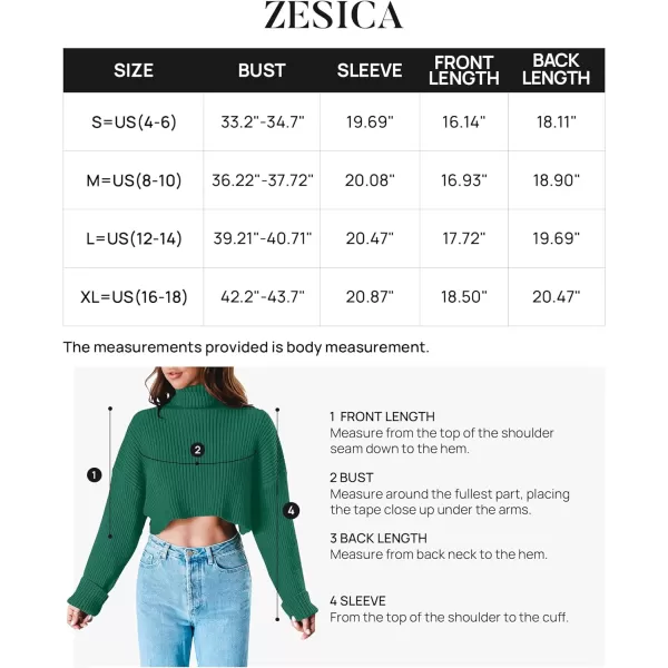 imageZESICA Womens Cropped Turtleneck Sweaters 2023 Fall Long Sleeve Ribbed Knit Oversized Casual Pullover Sweater TopsGreen