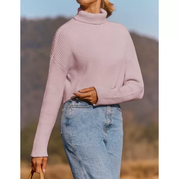 imageZESICA Womens Cropped Turtleneck Sweaters 2023 Fall Long Sleeve Ribbed Knit Oversized Casual Pullover Sweater TopsPink