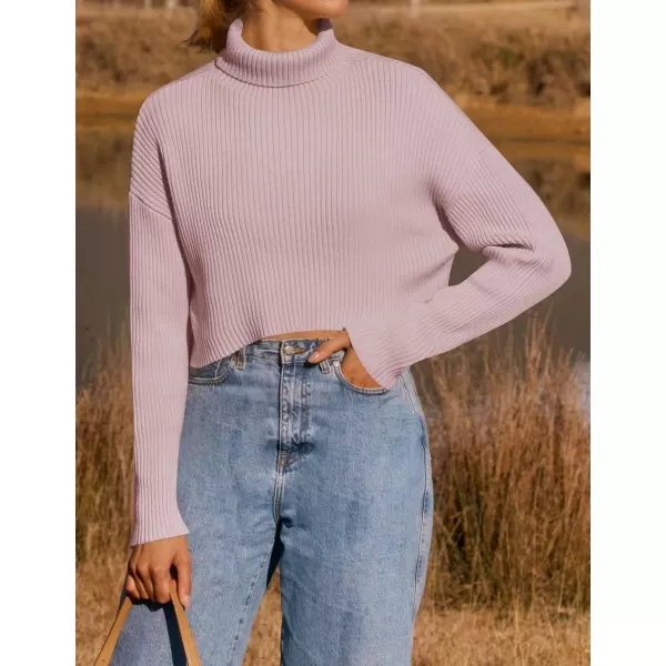 imageZESICA Womens Cropped Turtleneck Sweaters 2023 Fall Long Sleeve Ribbed Knit Oversized Casual Pullover Sweater TopsPink