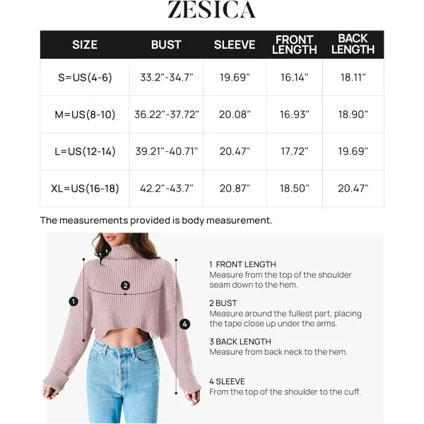 imageZESICA Womens Cropped Turtleneck Sweaters 2023 Fall Long Sleeve Ribbed Knit Oversized Casual Pullover Sweater TopsPink