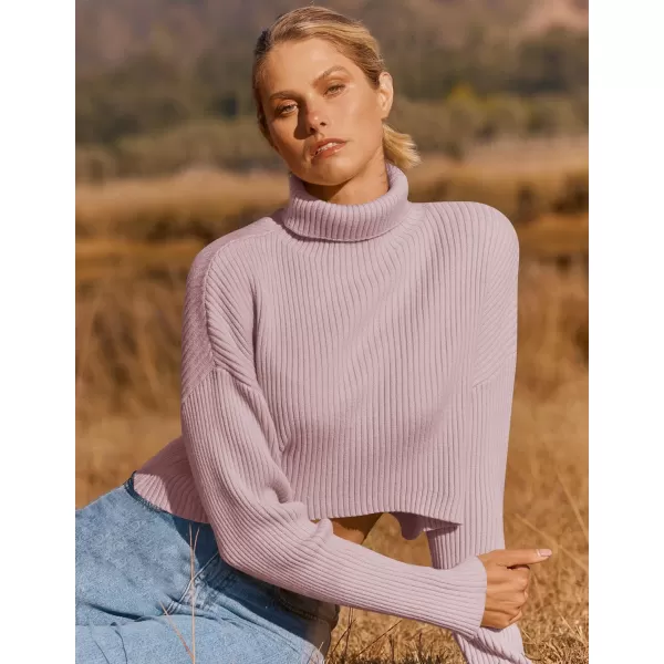 imageZESICA Womens Cropped Turtleneck Sweaters 2023 Fall Long Sleeve Ribbed Knit Oversized Casual Pullover Sweater TopsPink