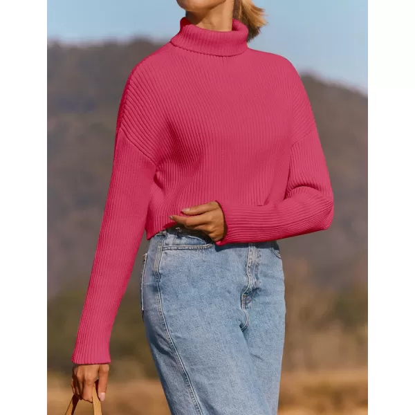 imageZESICA Womens Cropped Turtleneck Sweaters 2023 Fall Long Sleeve Ribbed Knit Oversized Casual Pullover Sweater TopsRose