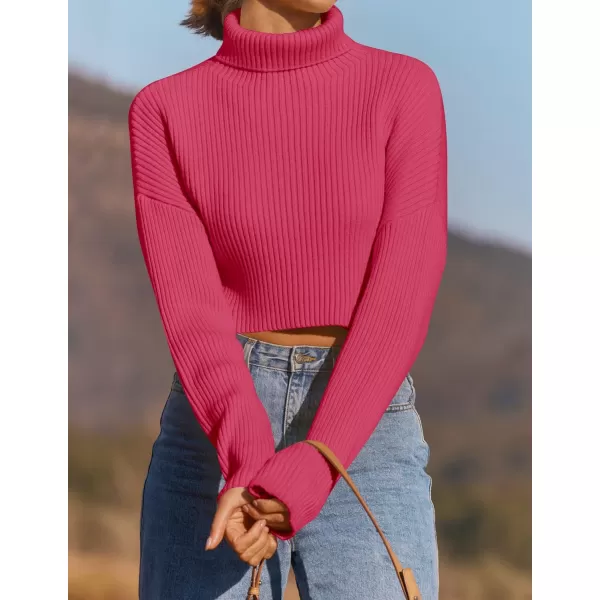 imageZESICA Womens Cropped Turtleneck Sweaters 2023 Fall Long Sleeve Ribbed Knit Oversized Casual Pullover Sweater TopsRose