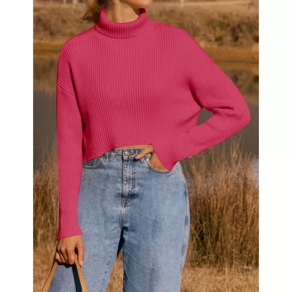 imageZESICA Womens Cropped Turtleneck Sweaters 2023 Fall Long Sleeve Ribbed Knit Oversized Casual Pullover Sweater TopsRose