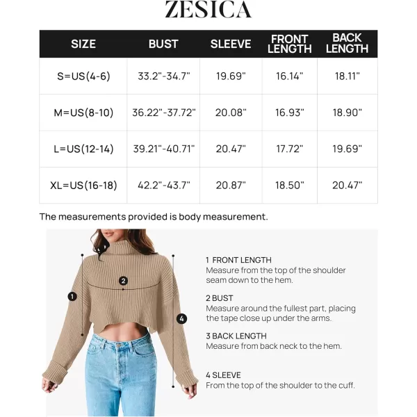 imageZESICA Womens Cropped Turtleneck Sweaters 2023 Fall Long Sleeve Ribbed Knit Oversized Casual Pullover Sweater TopsTan