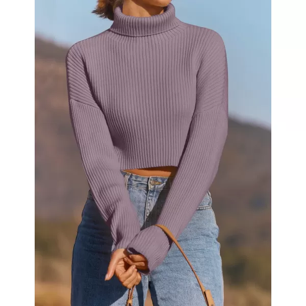 imageZESICA Womens Cropped Turtleneck Sweaters 2023 Fall Long Sleeve Ribbed Knit Oversized Casual Pullover Sweater TopsTaro