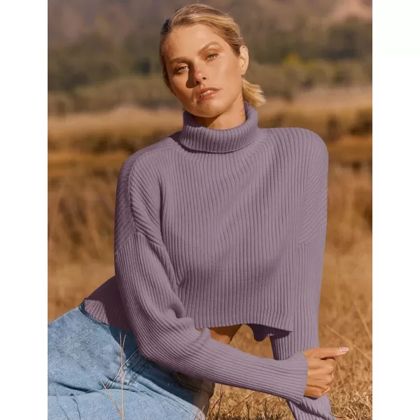 imageZESICA Womens Cropped Turtleneck Sweaters 2023 Fall Long Sleeve Ribbed Knit Oversized Casual Pullover Sweater TopsTaro