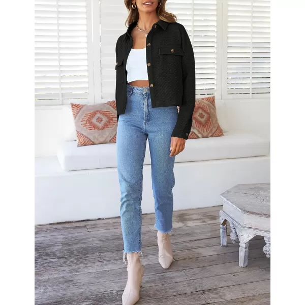 imageZESICA Womens Fall Casual Shacket Jackets 2023 Long Sleeve Button Down Lightweight Cropped Shirt Outerwear Coat with PocketsBlack