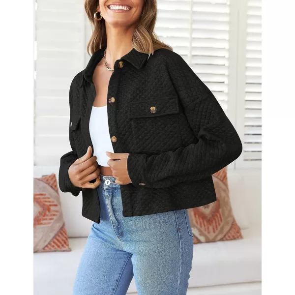 imageZESICA Womens Fall Casual Shacket Jackets 2023 Long Sleeve Button Down Lightweight Cropped Shirt Outerwear Coat with PocketsBlack