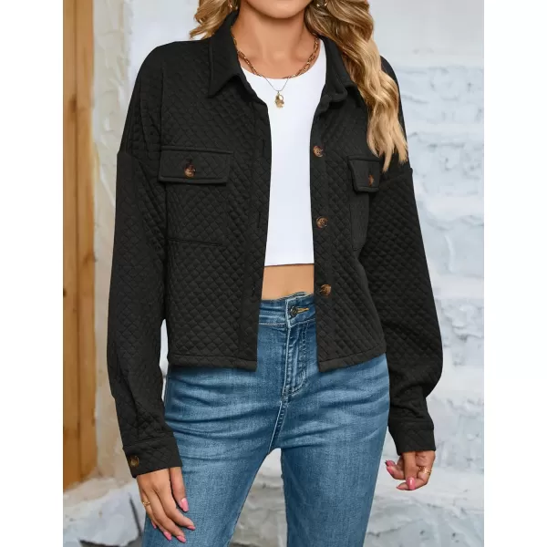 imageZESICA Womens Fall Casual Shacket Jackets 2023 Long Sleeve Button Down Lightweight Cropped Shirt Outerwear Coat with PocketsBlack